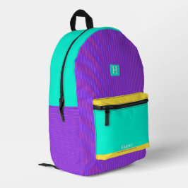Mochila Impresa Nombre personalizado moderno morado verde y amaril