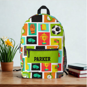 Mochila Impresa Nombre personalizado moderno Patrón de fútbol negr