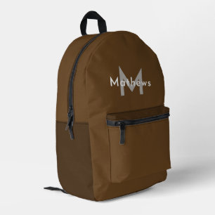 Mochila Impresa Nombre personalizado Monograma Elegante Marrón sim
