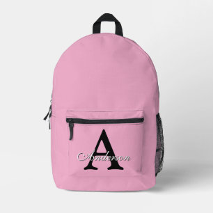 Mochila Impresa Nombre Personalizado Monograma Fondo Rosa