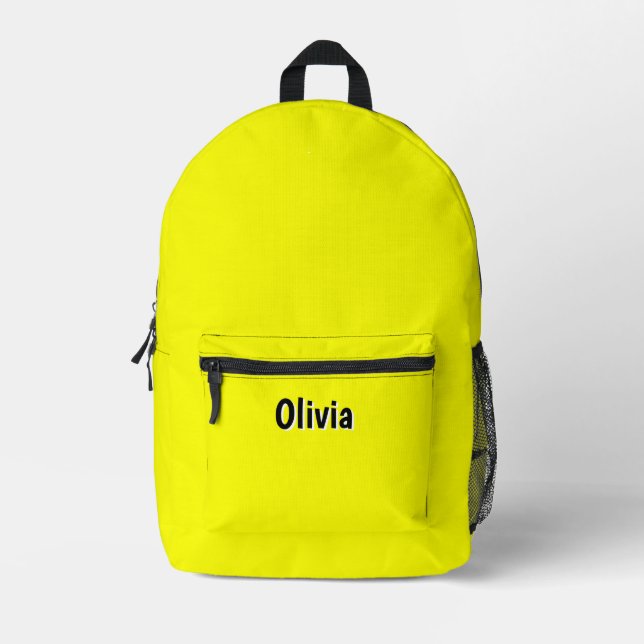 Mochila Impresa Nombre personalizado Neon Lemon y Black 3D (Anverso)