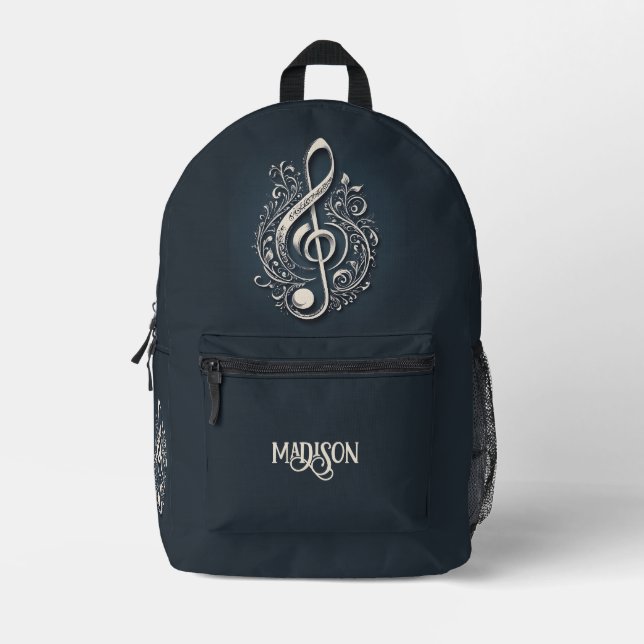 Mochila Impresa Nombre personalizado Nota de limpieza musical (Anverso)