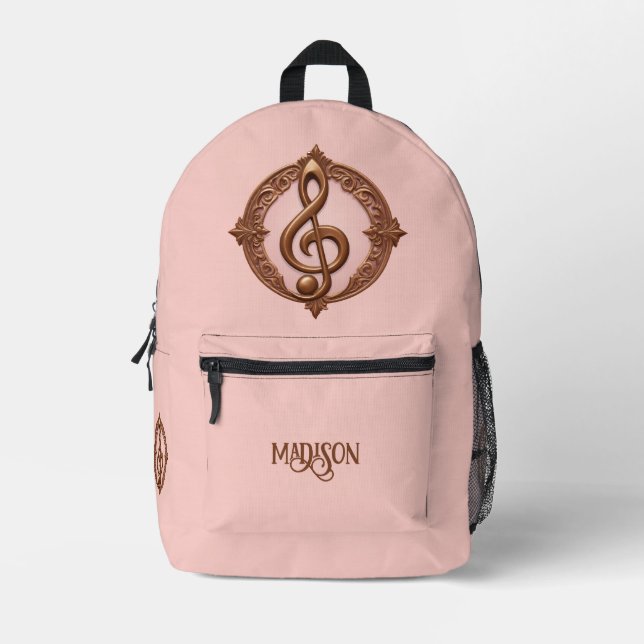 Mochila Impresa Nombre personalizado Nota de limpieza musical (Anverso)