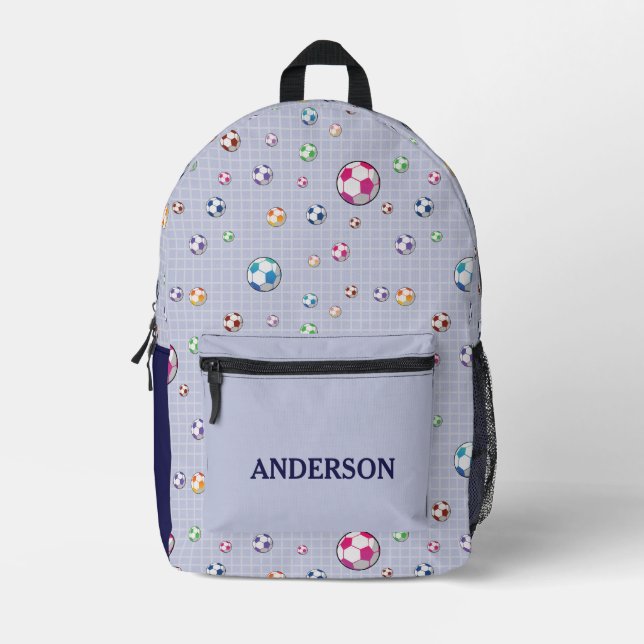 Mochila Impresa Nombre personalizado Patrón de bolas de fútbol Gua (Anverso)