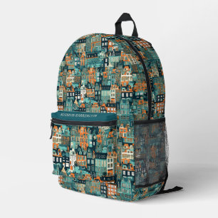 Mochila Impresa Nombre personalizado Patrón de casas holandesas