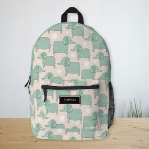Mochila Impresa Nombre personalizado Patrón de elefante lindo Niño