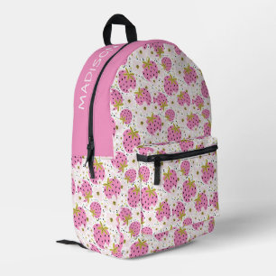 Mochila Impresa Nombre personalizado Patrón de fresas rosadas