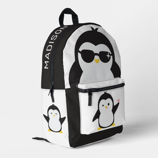 Mochila Impresa Nombre personalizado pingüinos lindos (Esquina izquierda trasera)