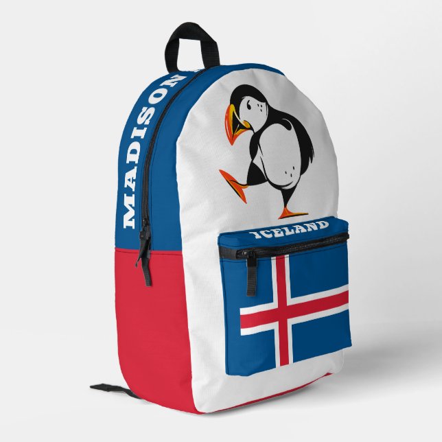 Mochila Impresa Nombre personalizado Puffin de Islandia (Esquina izquierda trasera)