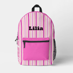 Mochila Impresa Nombre Personalizado RAYAS DE LÍNEA ROSA
