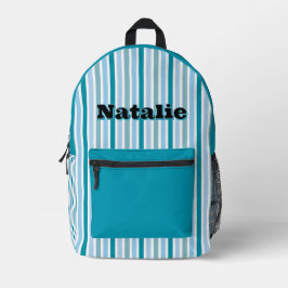 Mochila Impresa Nombre Personalizado RAYAS DE LÍNEA TURQUESA OSCUR