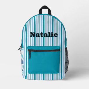 Mochila Impresa Nombre Personalizado RAYAS DE LÍNEA TURQUESA OSCUR