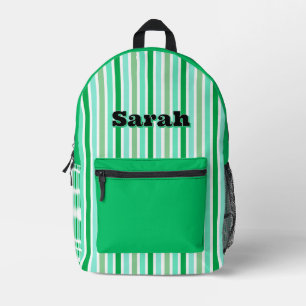 Mochila Impresa Nombre Personalizado RAYAS LÍNEA VERDE