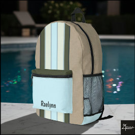 Mochila Impresa Nombre personalizado, rayas verticales, arpillera