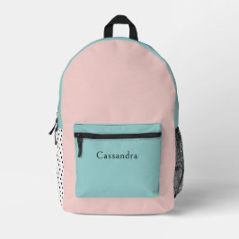 Mochila Impresa Nombre personalizado rosa y verde menta