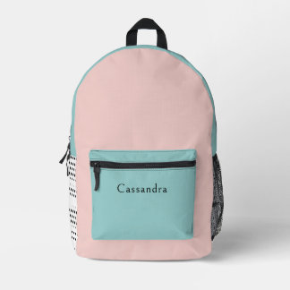 Mochila Impresa Nombre personalizado rosa y verde menta