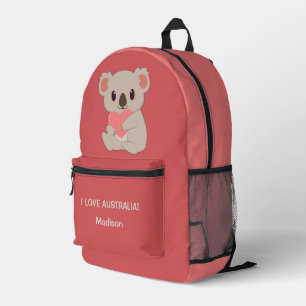 Mochila Impresa Nombre personalizado, texto y color Amor Koala