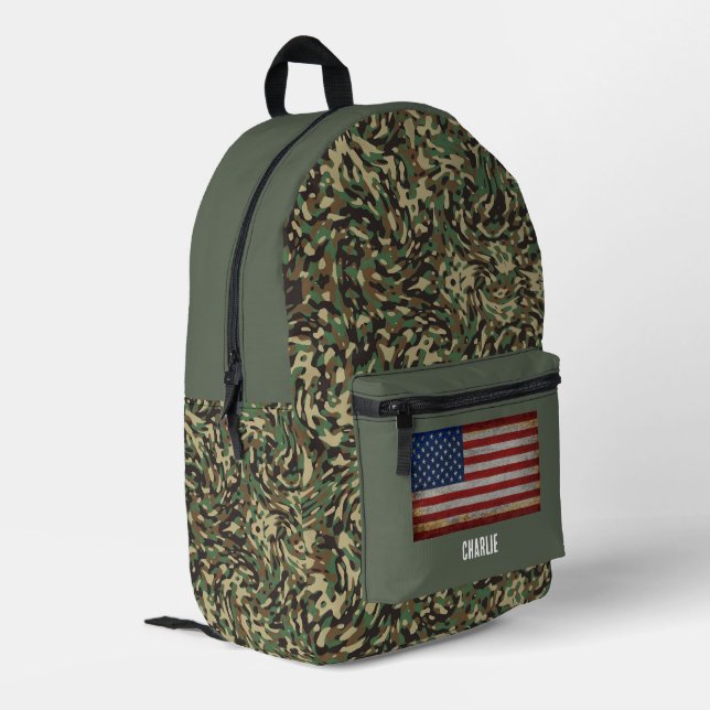 Mochila Impresa Nombre personalizado verde del camuflaje de la ban (Esquina izquierda trasera)