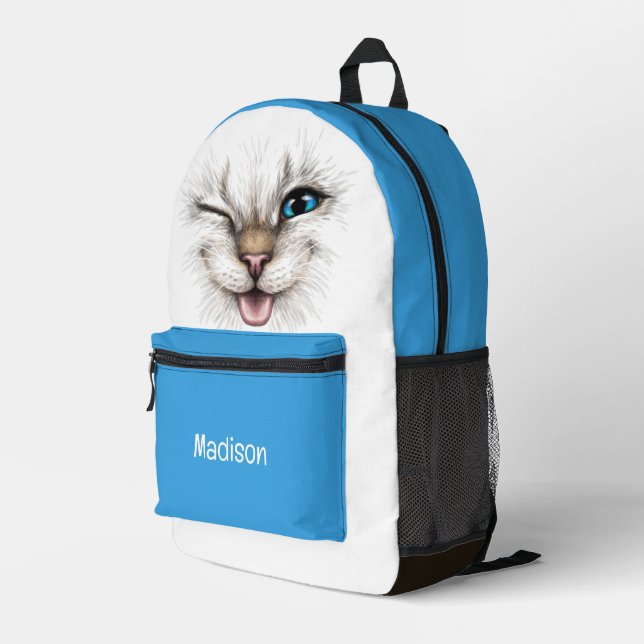 Mochila Impresa Nombre personalizado Winking Cat (Esquina derecha trasera )