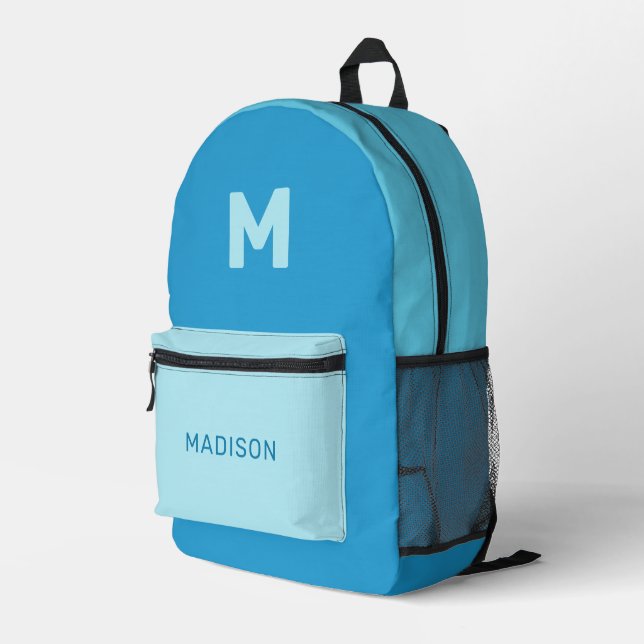 Mochila Impresa Nombre personalizado y azul monograma (Esquina derecha trasera )