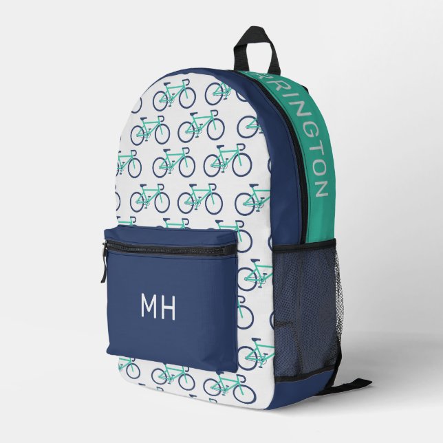 Mochila Impresa Nombre personalizado y bicicleta monográfica (Esquina derecha trasera )