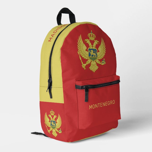 Mochila Impresa Nombre personalizado y marca de Montenegro de text (Esquina izquierda trasera)