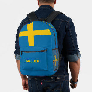 Mochila Impresa Nombre personalizado y texto Bandera Sueca
