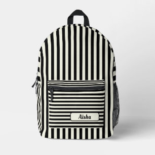 Mochila Impresa Nombre rayado vintage marfil negro