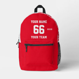 Mochila Impresa Nombre rojo blanco personalizado, número, deporte 