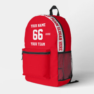 Mochila Impresa Nombre rojo blanco personalizado, número, deporte