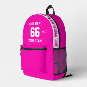 Mochila Impresa Nombre rosa blanco personalizado, número, deporte
