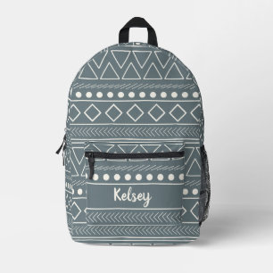 Mochila Impresa Nombre simple de monograma de paño azul silenciado