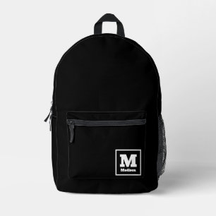 Mochila Impresa Nombre simple del monograma retro clásico negro y 