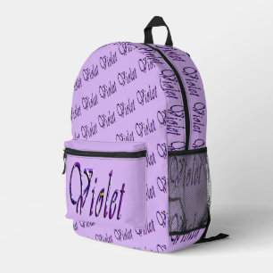 Mochila Impresa Nombre violeta morado floral,
