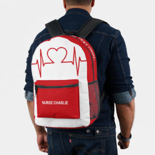 Mochila Impresa Nombre y ocupación personalizados de Heart EKG