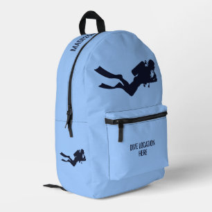 Mochila Impresa Nombre y ubicación personalizados Buceador Scuba