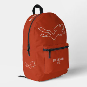 Mochila Impresa Nombre y ubicación personalizados Buceador Scuba