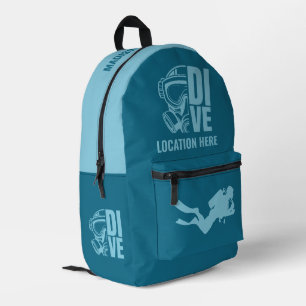 Mochila Impresa Nombre y ubicación personalizados Buceo Scuba