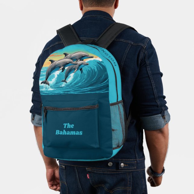 Mochila Impresa Nombre y ubicación personalizados delfín (Insitu (Modelo))