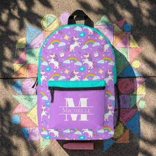 Mochila Impresa Nombres con Monograma de Niñas Unicornios y Arcoír