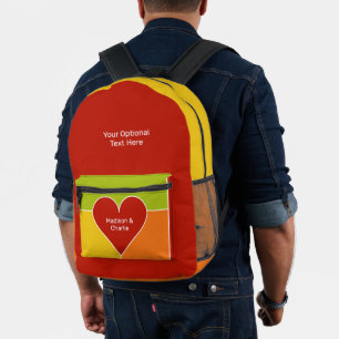 Mochila Impresa Nombres y texto personalizados del patrón de coraz