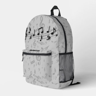Mochila Impresa Notas de música en negro y gris personalizadas