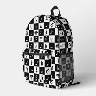 Mochila Impresa Notas musicales e instrumentos en cuadrados