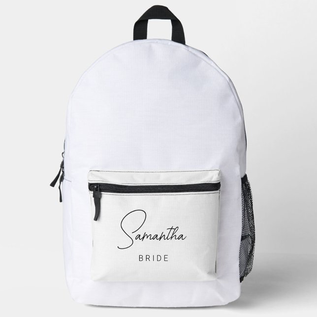 Mochila Impresa Novia simple y moderna personalizada (Simple Modern Personalized Bride Backpack, Engagement Gift, Honeymoon, Newlywed Gift, Bachelorette)
