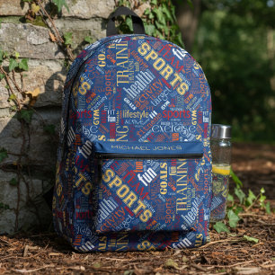 Mochila Impresa Nube de palabras de deportes y fitness Rojo/Blanco