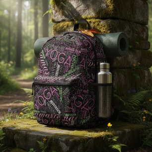 Mochila Impresa Nube de palabras de yoga ciruela/verde ID254