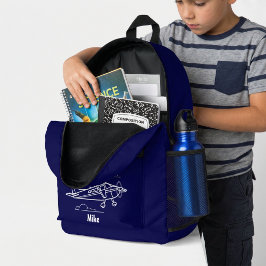 Mochila Impresa Nubes de Avión Azul Marino Niño Aviación Nombre Pe