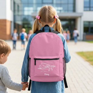 Mochila Impresa Nubes de Avión Rosa Niña Piloto Aviación Personali