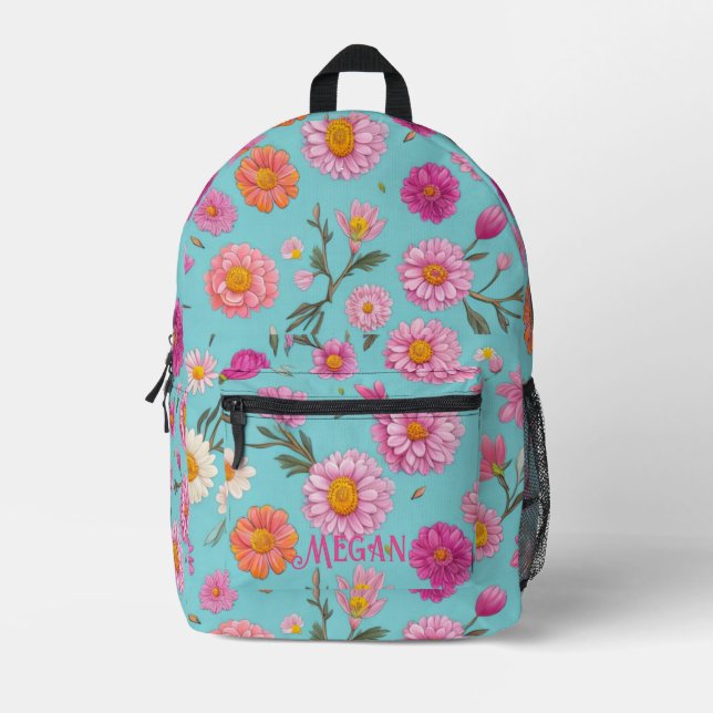 Mochila Impresa Núcleo de la cabaña Flores blancas florales (Anverso)