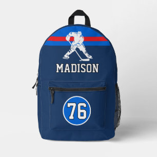 Mochila Impresa Número de nombre de jugador de hockey sobre hielo